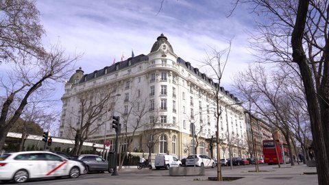facade of the new Mandarin Oriental Ritz Hotel. Madrid, Spain, February 25, 2020.