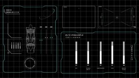 Sci Fi HUD (Heads Up Display) featuring several diagnostics boxes with moving elements. Interface animation can be looped. Abstract loading sequences and data visualization feeds. Engine control check - Powered by Shutterstock - Get 15% off with code: PIKWIZARD15