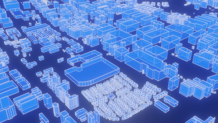 A simple image of a city. Holographic city. Looping motion. Concept animation.