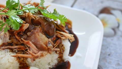 Pork Knuckle Rice. Pork Leg Stew with Rice (Khao Kha Moo). Famous food in Thailand