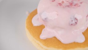 Pancakes with strawberry ice cream , video clip