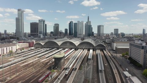 frankfurt train station, lined up train tracks, view from above