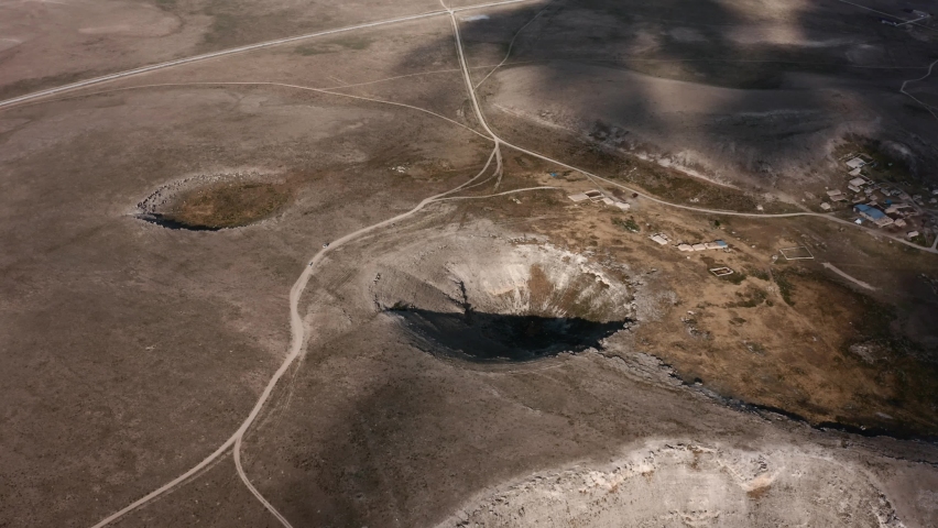 Stunning long aerial shot of Meke Lake in Konya