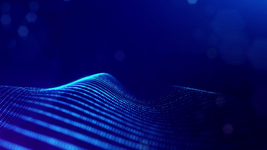 3d looped bg data flow concept, sci-fi background digital space. Blue high tech field with glow particles form lines and surface waves. Hi-tech information flow, blockchain, bigdata visualization. DOF | Shutterstock HD Video #1087650347
