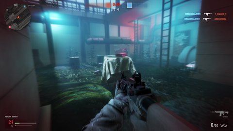 Player Soldier Character Defeated By Enemy Team In Modern Online Pc Game. Gameplay Of Competitive First-person Online Pc Game. Assault Rifle Weapon In Pc Game. Online Gaming. Animation