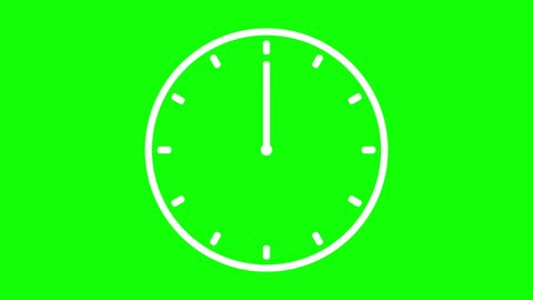 Animation of a clock with rotating time pointers. Watch shows the running time. Counting 24 Hours. Clock with moving arrows. Motion graphics on green screen and chroma key background.