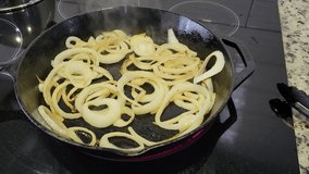 Sautéing Onions in Iron Skillet, Sizzling Hot