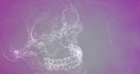 Digital animation of network of connections forming a human skull against purple gradient background. networking and technology background concept