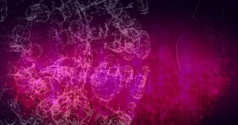 Digital animation of network of connections floating against pink gradient background. networking and technology background concept