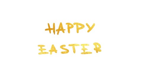 Greeting video for the easter holiday. Handwritten congratulations golden text Happy Easter on a white background. Frame-by-frame animation of text.