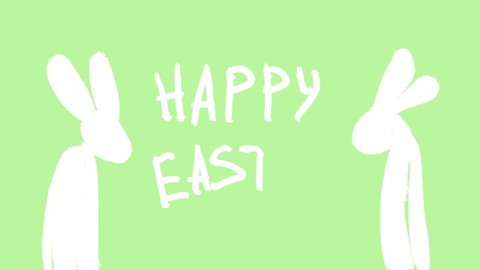 Greeting video for the easter holiday. Handwritten congratulations white text Happy Easter on a green background. Frame-by-frame animation of text.
