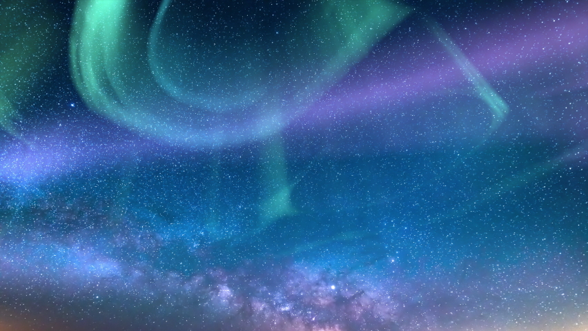 Aurora Purple Green and Milky Way Galaxy Over Iceberg 14mm Tilt Down | Shutterstock HD Video #1087682828
