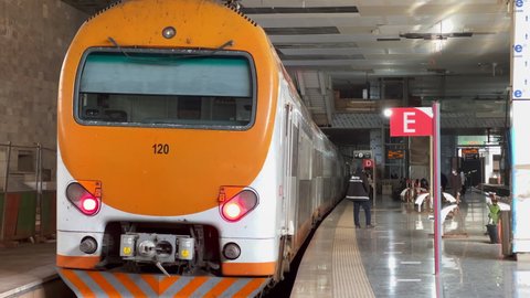 Rabat, Morocco - January 13, 2022; ONCF train waiting in Rabat Ville railway station