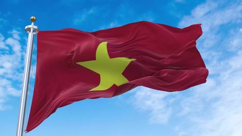Socialist Republic of Vietnam Flag. 4K 3D Realistic Waving Flag with Sky Background