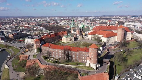  Aerial view on the medieval castle Wawel. Wawel city. Poland