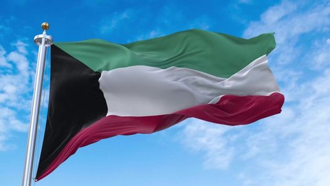 State of Kuwait Flag. 4K 3D Realistic Waving Flag with Sky Background