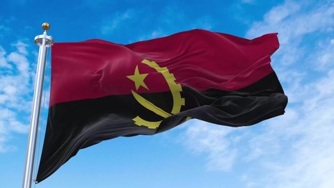 Republic of Angola Flag. 4K 3D Realistic Waving Flag with Sky Background