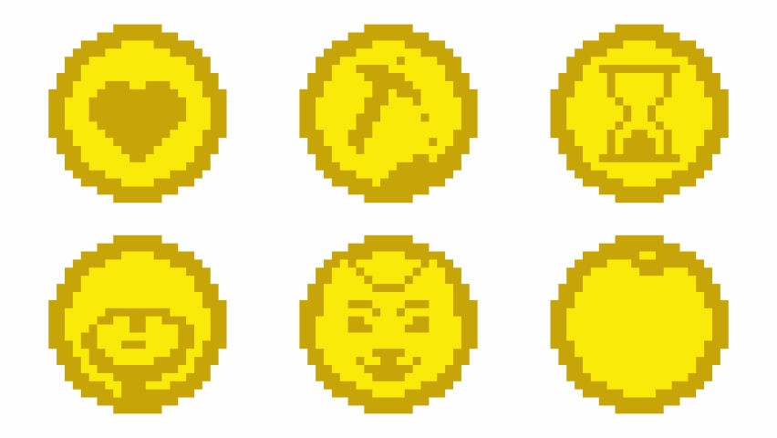 Pixelated virtual currency icons mining trade loop