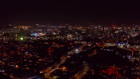 Wide generic aerial view of Liverpool UK at night