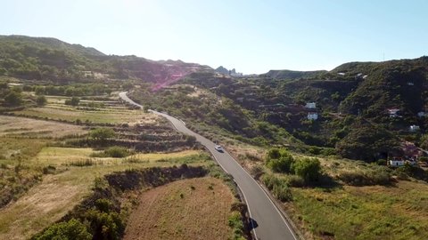 Aerial drone view of the volcanic landscape of Gran Canaria, Canary Islands Spain