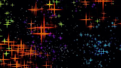 Colorful abstract stars from different star clusters shimmering brightly in the blackness, abstract animation, motion graphic