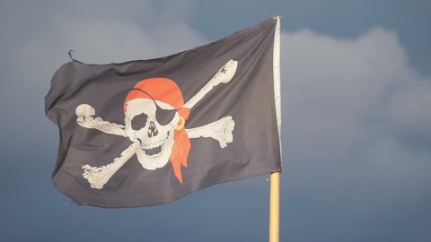 Pirate Flag flutters in the wind in slow motion 180fps