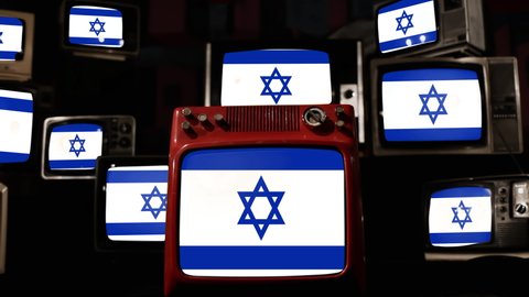 The Flag of Israel and Vintage Televisions. 4K Resolution.