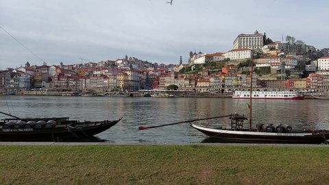 Douro river side view in Porto, Portugal in February 2022.