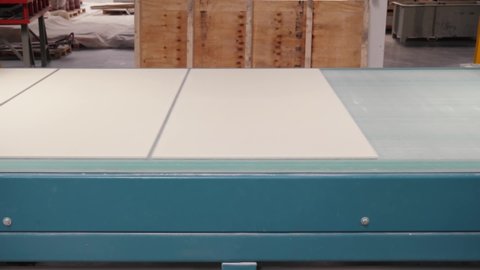 Material conveyor copy space background. Modern heavy plant. Ceramic tile production line