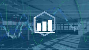 Animation of graph and financial data processing over empty office. global business, data processing and digital interface concept digitally generated video. - Powered by Shutterstock - Get 15% off with code: PIKWIZARD15