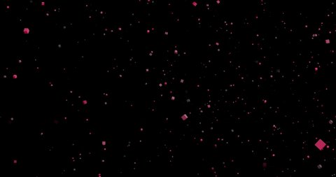 Red Box particles on a black background. Confetti glittering wave. Sparkling magic dust particles. Christmas light effect.