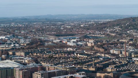 Edinburgh, Scotland - circa 2022, BT Murrayfield Stadium, Establishing Aerial View Shot of Edinburgh UK, Scotland United Kingdom
