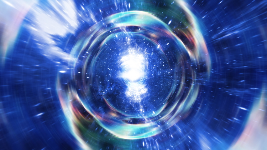 Abstract Interstellar flight, time travel jump in blurred blue star hyper space tunnel. 4K 3D Seamless Loop Hyper Tunnel or Wormhole Science Digital Background. Singularity, gravitational waves 
