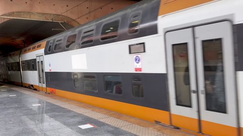 Rabat, Morocco - January 13, 2022; ONCF train arriving at Rabat Ville railway station