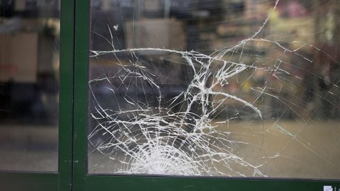 Broken Store Glass Shattered Front Glass Stock Footage Video (100% ...