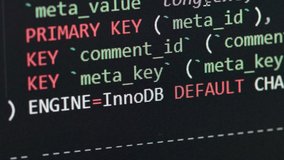 My SQL table command and code. Define database table in common CMS for blogging. MYSQL code. String in MySQL database, hacking and exploit in common database engine - Powered by Shutterstock - Get 15% off with code: PIKWIZARD15