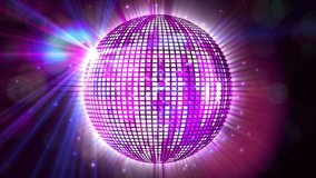 Animation of spinning disco ball and glowing lights. music and entertainment concept digitally generated video.