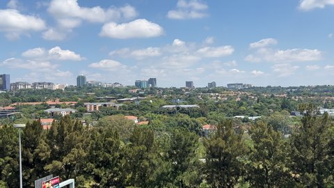 Johannesburg, South Africa - March 01, 2022 - 4K Video of Sandton city Skylines showing the Marc Shopping mall and surrounding Buildings