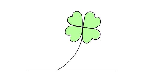 continuous line of lucky four leaf clover in a simple hand drawn sketch style.
