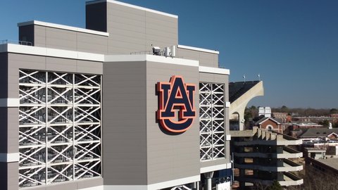 Auburn, AL - February 3, 2022 - Auburn University Tigers logo on NCAA football stadium