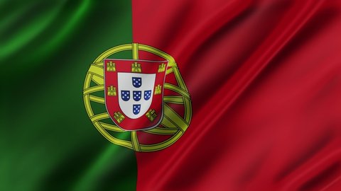 Portugal waving flag fabric texture of the flag and 3d animation background.