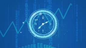 Animation of moving clock over graph and data processing. global business, data processing and digital interface concept digitally generated video. - Powered by Shutterstock - Get 15% off with code: PIKWIZARD15