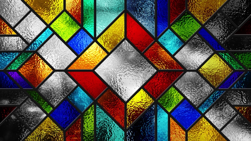 Animated colorful modern looping stained glass window. Art Deco. Sketch. Multicolor light. Animation footage. Modern classic stained glass. Colored glass texture. Architecture. Motion of light. 4K | Shutterstock HD Video #1087777046