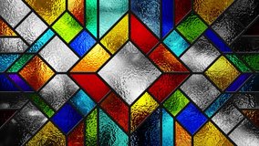 Animated colorful modern looping stained glass window. Art Deco. Sketch. Multicolor light. Animation footage. Modern classic stained glass. Colored glass texture. Architecture. Motion of light. 4K - Powered by Shutterstock - Get 15% off with code: PIKWIZARD15