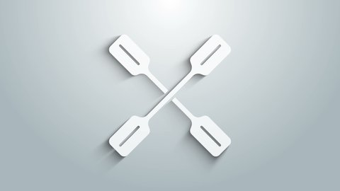 White Paddle icon isolated on grey background. Paddle boat oars. 4K Video motion graphic animation .