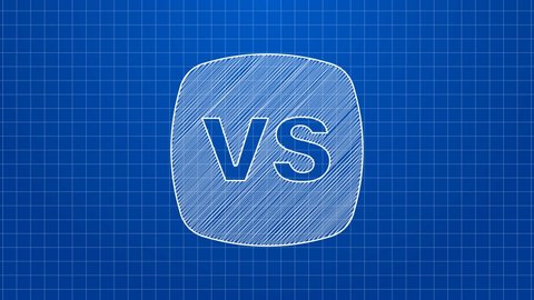 White line VS Versus battle icon isolated on blue background. Competition vs match game, martial battle vs sport. 4K Video motion graphic animation.