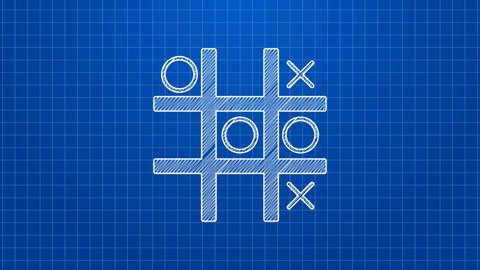 White line Tic tac toe game icon isolated on blue background. 4K Video motion graphic animation.