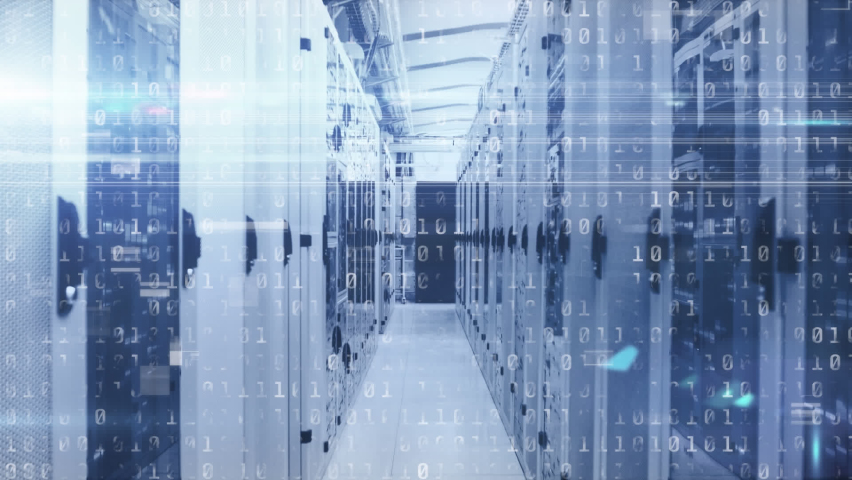 Animation of interference and binary coding over server room. technology, connections and digital interface concept digitally generated video. - Powered by Shutterstock - Get 15% off with code: PIKWIZARD15