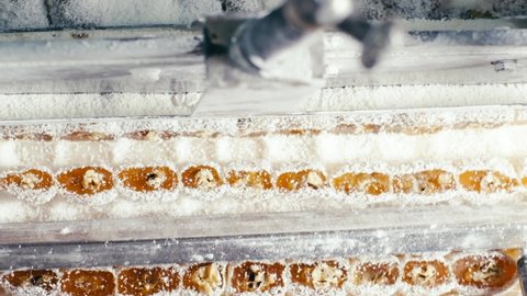 Turkish delight making processes in the factory. Turkish delights. slow motion. 4K. close up