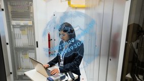 Animation of globe and data processing over biracial woman in server room. global connections, technology, data processing and digital interface concept digitally generated video. - Powered by Shutterstock - Get 15% off with code: PIKWIZARD15